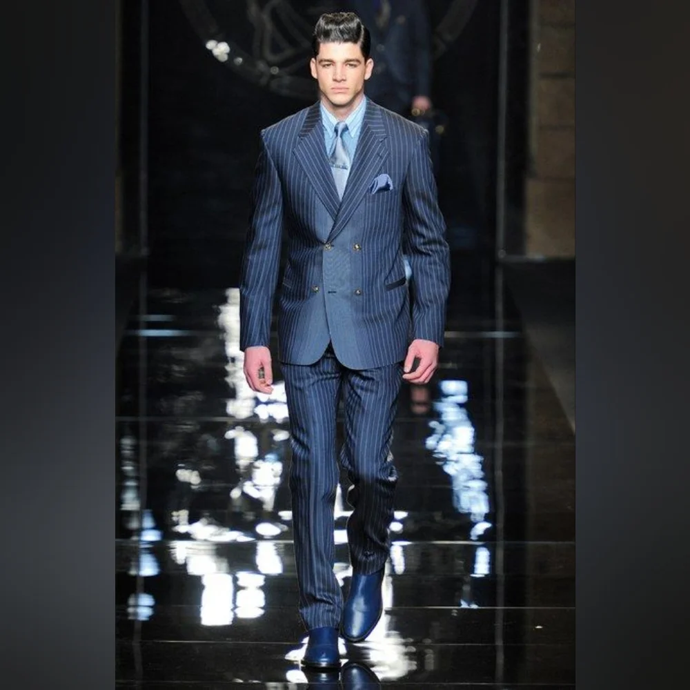 4,500 GIANNI VERSACE MEDUSA MEN'S SUIT BROWN BLUE R42 W37